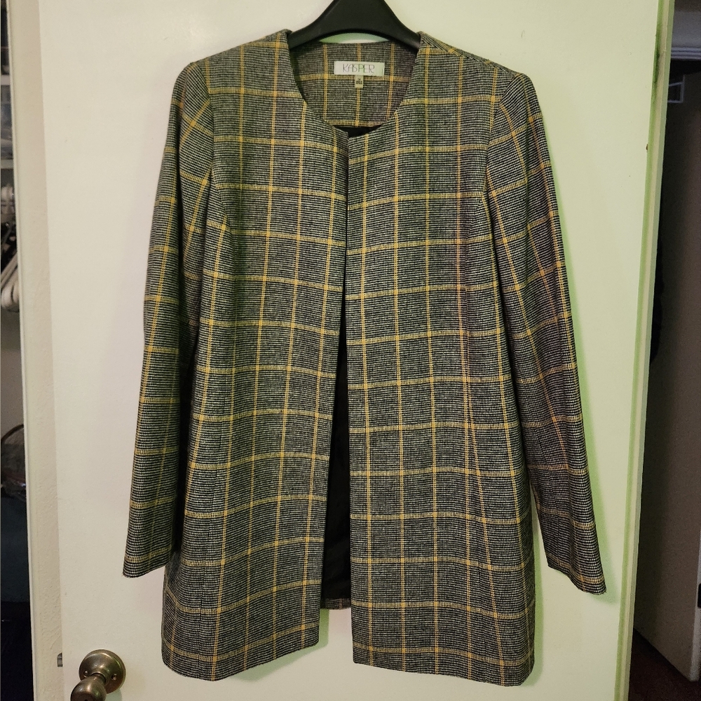 Kasper Women's Gray Yellow Plaid Blazer - Size 14